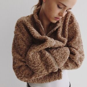 H&M Oversized Teddy Fleece Jacket in Beige